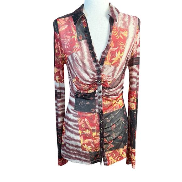 Free People Floral Button Down Long Sleeves Shirt Sheer Top Size Small NWT - Picture 1 of 8